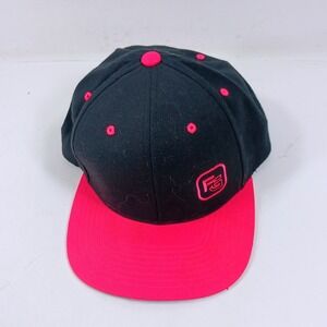 Yupoong The Classics FG Logo Snapback Hat Black Neon Pink Flat Brim Cap Mens